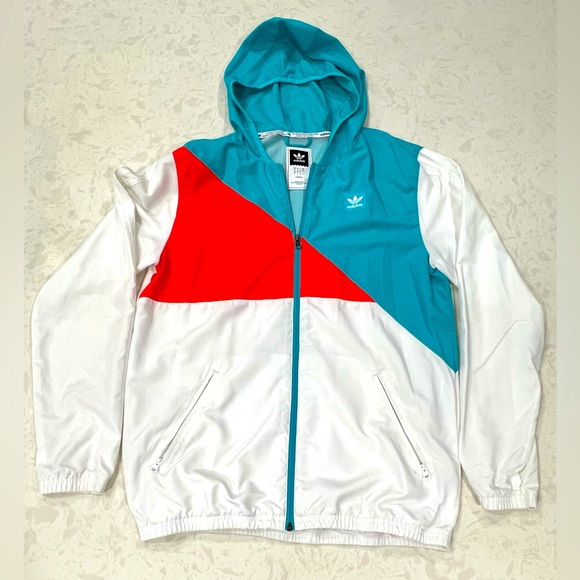 ADIDAS Courtside Windbreaker Jacket - White/Energy Blue - Men’s Small - Like New - Picture 4 of 7